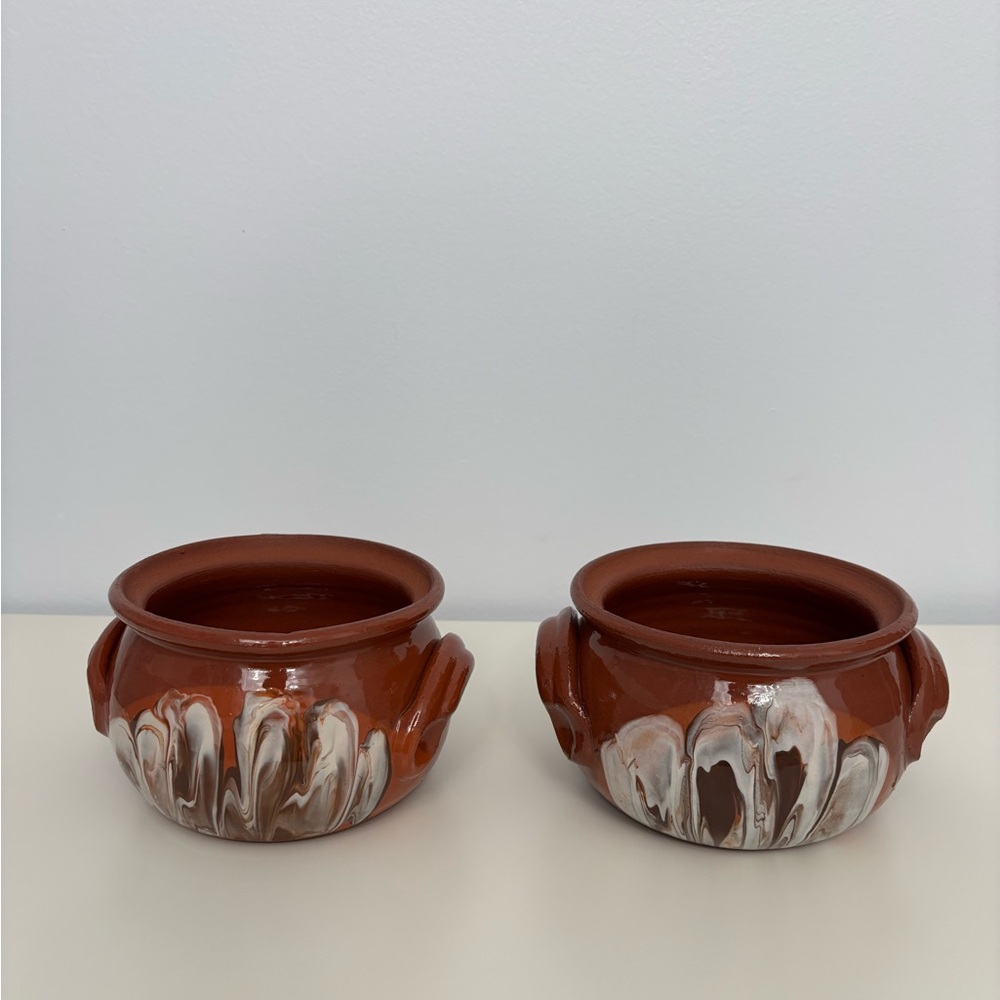 Handcrafted Vintage Troyan Pottery Terracotta Cooking Pots with Unique Glaze